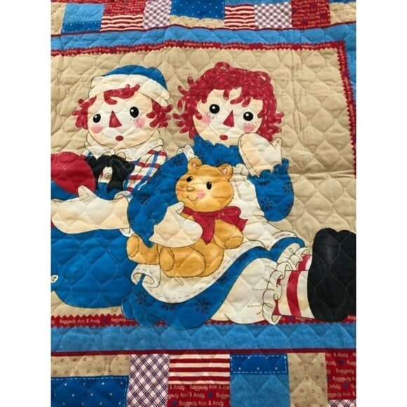 Handmade Raggedy Ann and Andy Wall Baby Blanket Hanging Art Sz 33"x43” #720 - Picture 2 of 5